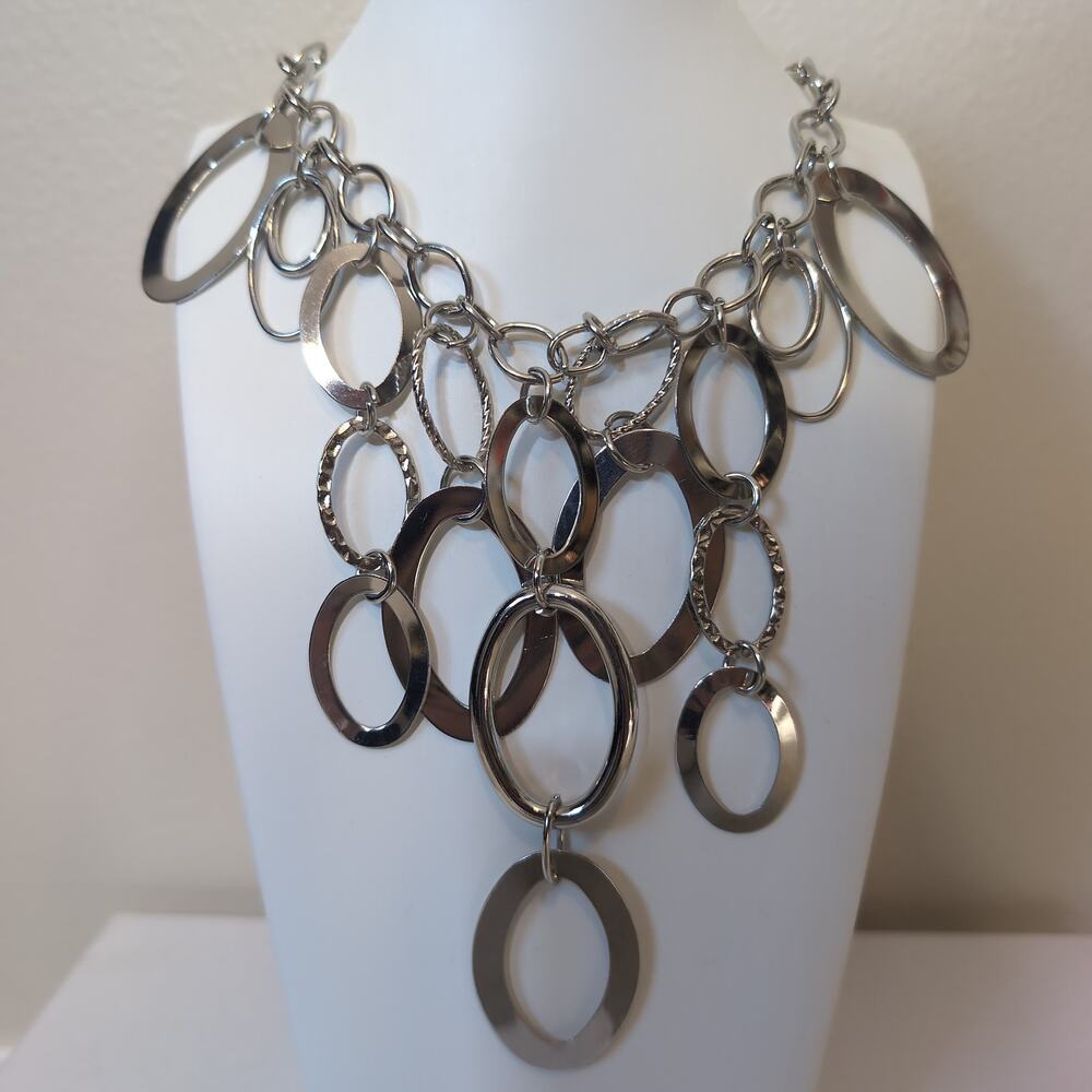 Silver-Tone Oval Link Statement Necklace